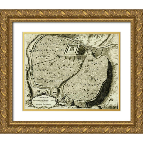 Antique Map of Jerusalem Gold Ornate Wood Framed Art Print with Double Matting by Vintage Maps