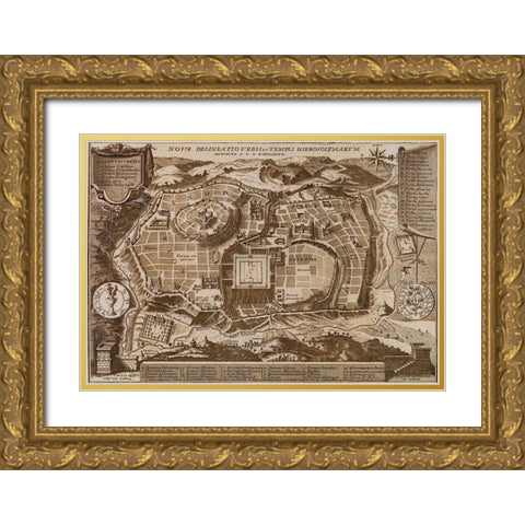 Antique Map of Jerusalem Gold Ornate Wood Framed Art Print with Double Matting by Vintage Maps