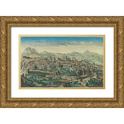 Antique Map of Jerusalem Gold Ornate Wood Framed Art Print with Double Matting by Vintage Maps