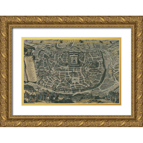 Antique Map of Jerusalem Gold Ornate Wood Framed Art Print with Double Matting by Vintage Maps