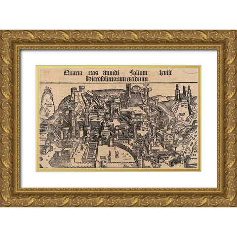 Antique Map of Jerusalem Gold Ornate Wood Framed Art Print with Double Matting by Vintage Maps