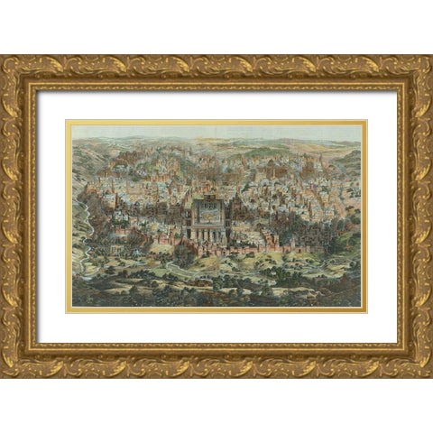 Antique Map of Jerusalem Gold Ornate Wood Framed Art Print with Double Matting by Vintage Maps