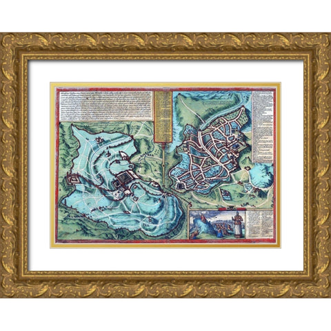 Antique Map of Jerusalem Gold Ornate Wood Framed Art Print with Double Matting by Vintage Maps