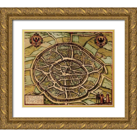 Antique Map of Jerusalem Gold Ornate Wood Framed Art Print with Double Matting by Vintage Maps