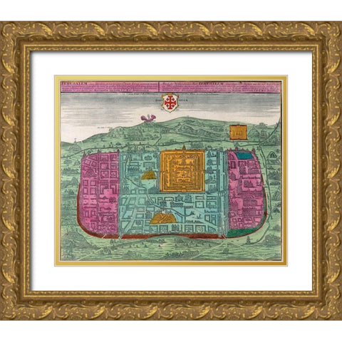 Antique Map of Jerusalem Gold Ornate Wood Framed Art Print with Double Matting by Vintage Maps