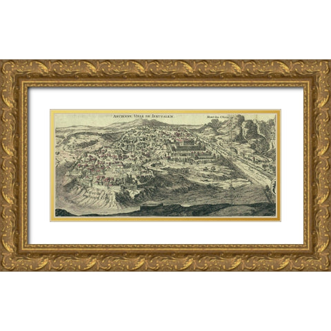 Antique Map of Jerusalem Gold Ornate Wood Framed Art Print with Double Matting by Vintage Maps