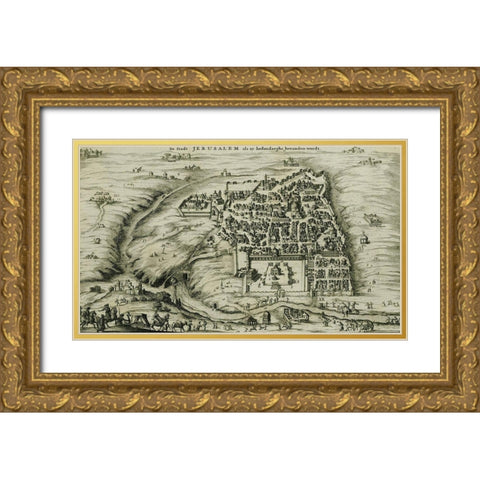 Antique Map of Jerusalem Gold Ornate Wood Framed Art Print with Double Matting by Vintage Maps