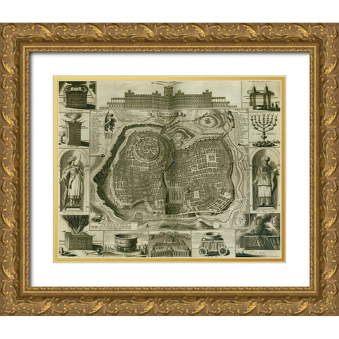 Antique Map of Jerusalem Gold Ornate Wood Framed Art Print with Double Matting by Vintage Maps