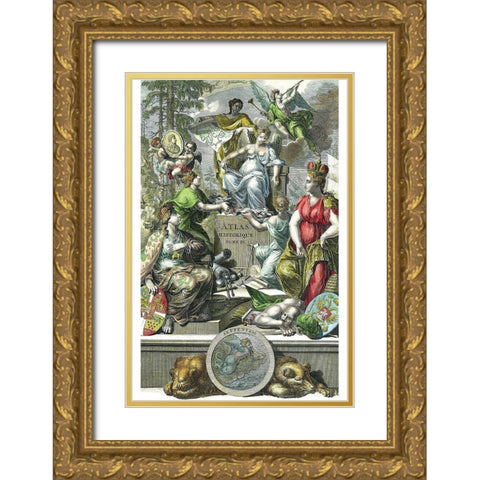 Historical Atlas Title Page Gold Ornate Wood Framed Art Print with Double Matting by Chatelain, Henri