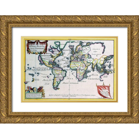 Mappe Monde or Carte Universel Gold Ornate Wood Framed Art Print with Double Matting by Fer, Nicolas De