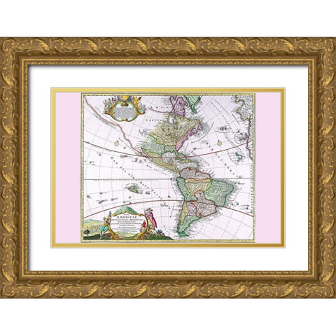 The Americas The Western Hemisphere Gold Ornate Wood Framed Art Print with Double Matting by Homanns, Heirs