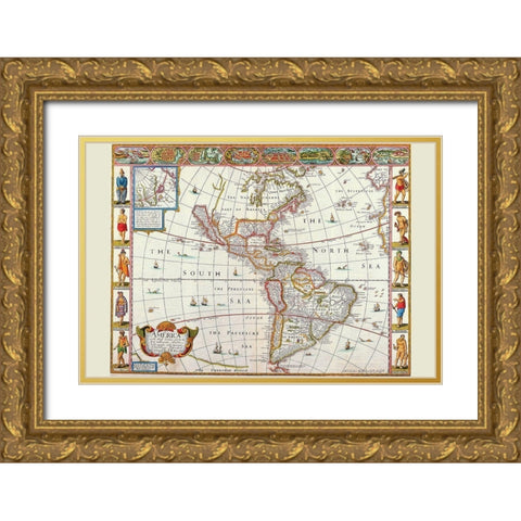 America Gold Ornate Wood Framed Art Print with Double Matting by Speed, John