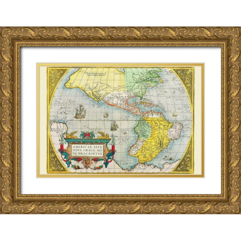 The Americas Gold Ornate Wood Framed Art Print with Double Matting by Ortelius, Abraham
