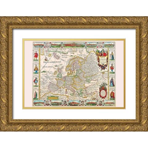 Europe Gold Ornate Wood Framed Art Print with Double Matting by Visscher, Nicolas
