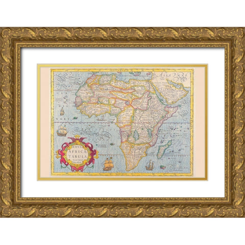 Africa Gold Ornate Wood Framed Art Print with Double Matting by Hondius, Jodocus