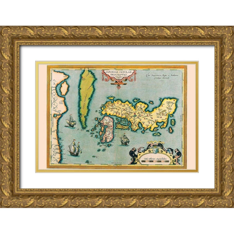 Description of the Japanese Islands Gold Ornate Wood Framed Art Print with Double Matting by Ortelius, Abraham