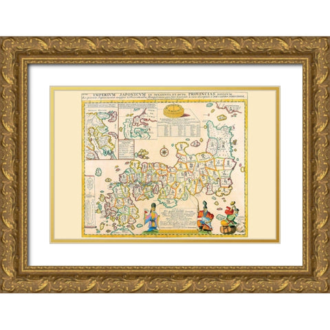 Prefectures and the Peoples of Japan Gold Ornate Wood Framed Art Print with Double Matting by Kaempfer, Engelbert