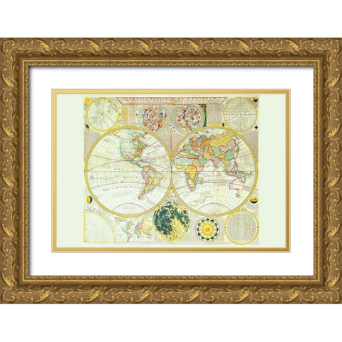 Stereographic Map of the Earth and the Moon Gold Ornate Wood Framed Art Print with Double Matting by Dunn, Samuel