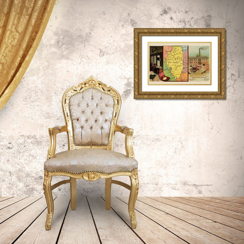 Illinois Gold Ornate Wood Framed Art Print with Double Matting by Arbuckle Brothers