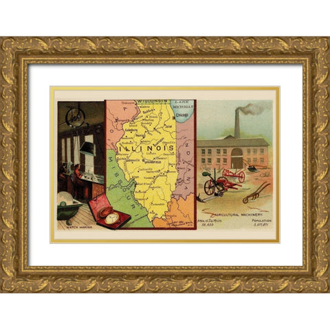 Illinois Gold Ornate Wood Framed Art Print with Double Matting by Arbuckle Brothers