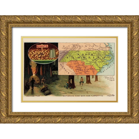 North Carolina Gold Ornate Wood Framed Art Print with Double Matting by Arbuckle Brothers