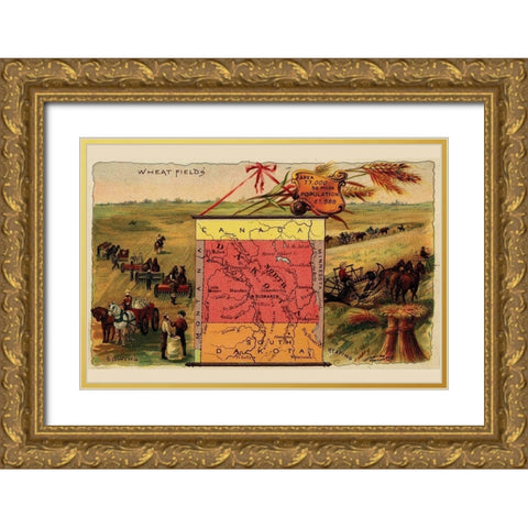 North Dakota Gold Ornate Wood Framed Art Print with Double Matting by Arbuckle Brothers