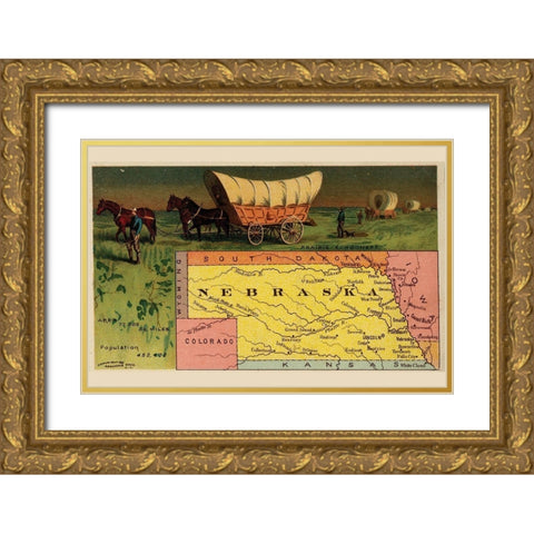 Nebraska Gold Ornate Wood Framed Art Print with Double Matting by Arbuckle Brothers
