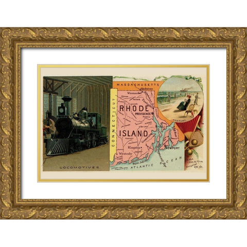 Rhode Island Gold Ornate Wood Framed Art Print with Double Matting by Arbuckle Brothers