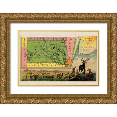 South Dakota Gold Ornate Wood Framed Art Print with Double Matting by Arbuckle Brothers