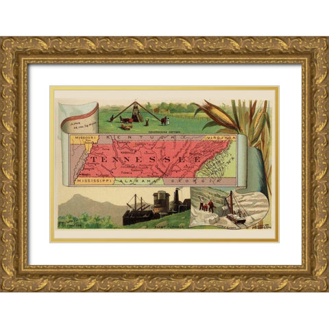 Tennessee Gold Ornate Wood Framed Art Print with Double Matting by Arbuckle Brothers