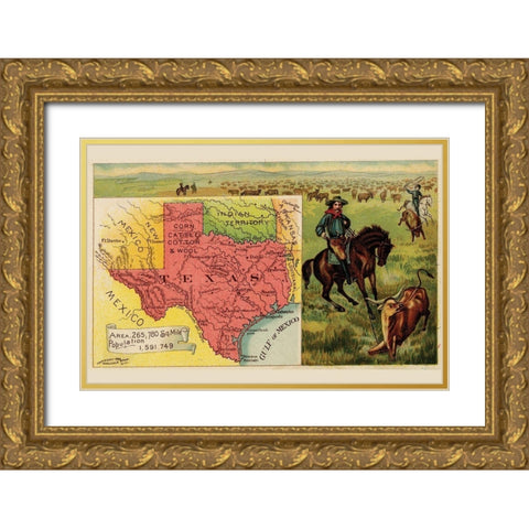 Texas Gold Ornate Wood Framed Art Print with Double Matting by Arbuckle Brothers