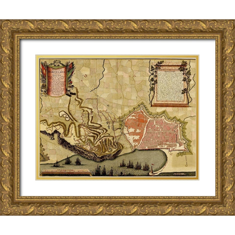 City Plan Paris 1700 Gold Ornate Wood Framed Art Print with Double Matting by Beeck, Anna