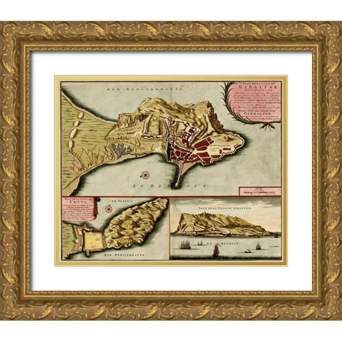 Fortifications at Nice France 1700 Gold Ornate Wood Framed Art Print with Double Matting by Beeck, Anna