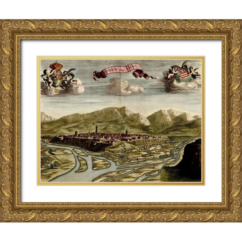 Battlements at Milan 1700 Gold Ornate Wood Framed Art Print with Double Matting by Beeck, Anna