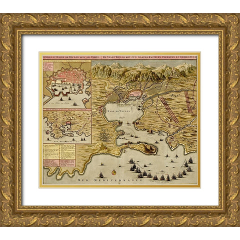 Straits of Cadiz Gibraltar 1700 Gold Ornate Wood Framed Art Print with Double Matting by Beeck, Anna