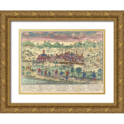 Bethlehem City of David Gold Ornate Wood Framed Art Print with Double Matting by Chereau, Jacque le jeune