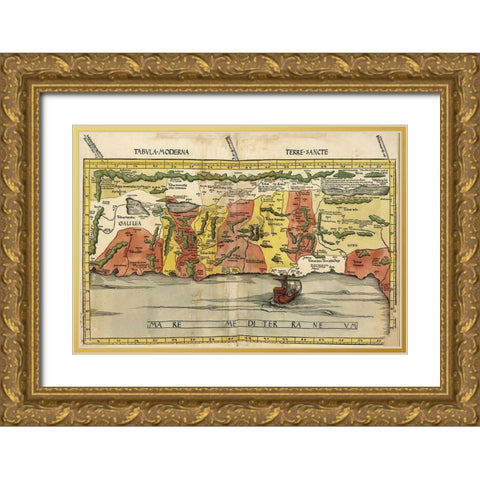 Map of the Holy Land Gold Ornate Wood Framed Art Print with Double Matting by Ptolemy