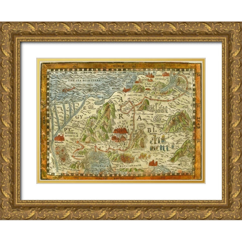 Exodus Gold Ornate Wood Framed Art Print with Double Matting by Vintage Maps