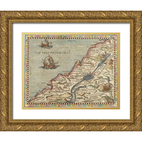 Holy Land Gold Ornate Wood Framed Art Print with Double Matting by Vintage Maps
