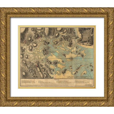 Map of Boston during the Revolution Gold Ornate Wood Framed Art Print with Double Matting by Vintage Places