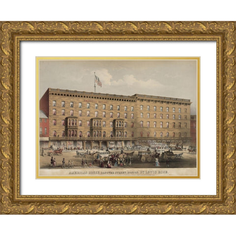 American House Hotel Hanover Street Gold Ornate Wood Framed Art Print with Double Matting by Rice, Lewis