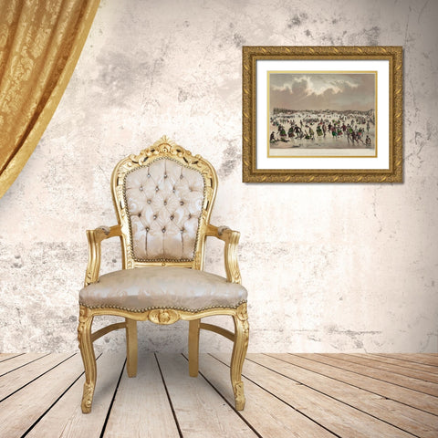 Jamaica Pond West Roxbury Gold Ornate Wood Framed Art Print with Double Matting by Buford, J H