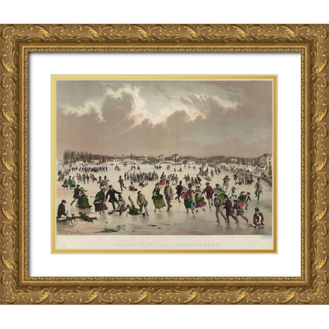 Jamaica Pond West Roxbury Gold Ornate Wood Framed Art Print with Double Matting by Buford, J H