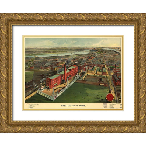 Birds Eye View of Boston 1902 Gold Ornate Wood Framed Art Print with Double Matting by Beach and Claridge Co