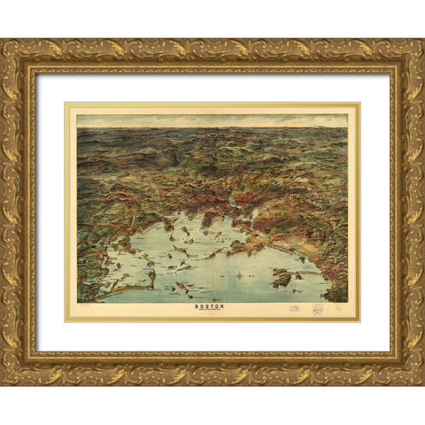 Boston and Environs Gold Ornate Wood Framed Art Print with Double Matting by George Walker and Co