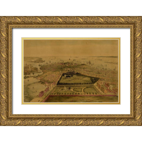 Birds eye view of Boston  Gold Ornate Wood Framed Art Print with Double Matting by Sarony and Major