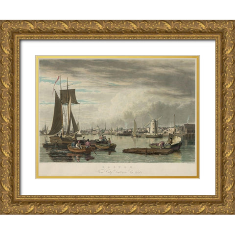 Boston from City Point Near Sea Street Gold Ornate Wood Framed Art Print with Double Matting by Bennett, W J