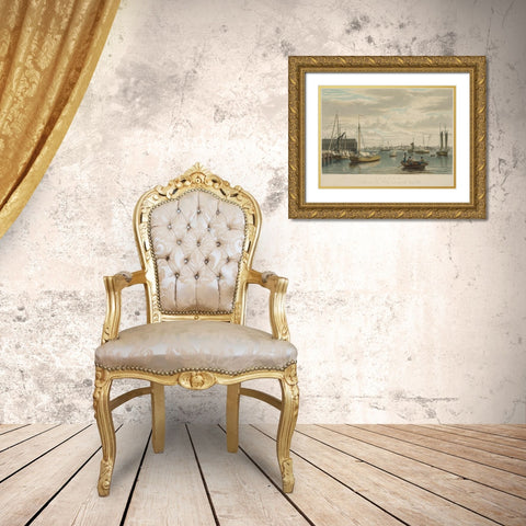 Boston from the ship house Gold Ornate Wood Framed Art Print with Double Matting by Bennett, W J