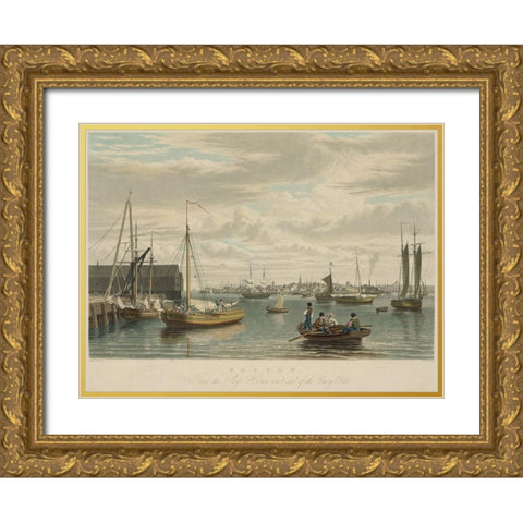 Boston from the ship house Gold Ornate Wood Framed Art Print with Double Matting by Bennett, W J