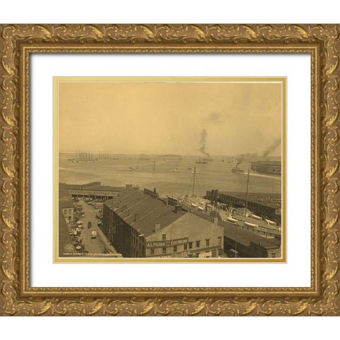 Waterfront Boston Gold Ornate Wood Framed Art Print with Double Matting by Detroit Publishing